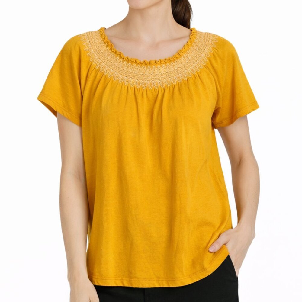 J.Crew Mustard Yellow Smocked Neck‎ Cotton Top – Size S